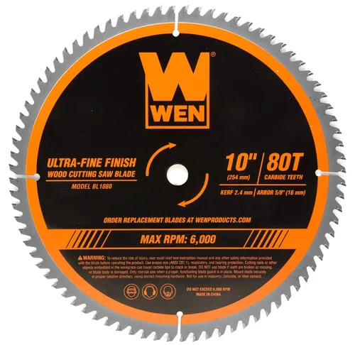 Vista 5 de WEN BL1080C Apex - Hoja de sierra para carpintería de grado industrial con punta de carburo de 80 dientes, acabado ultrafino, de 10 pulgadas