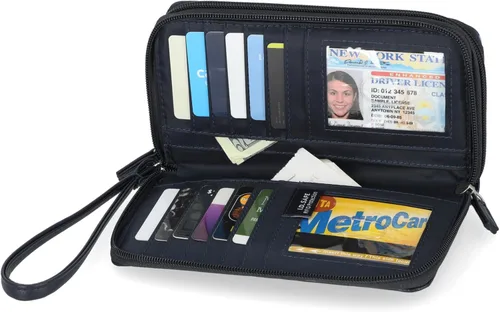 Vista 3 de Nautica On The Double Zip Around - Cartera de embrague de piel vegana para mujer con correa de muñeca, En las olas, Pequeña