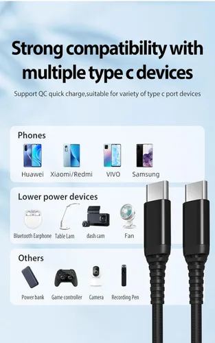 Vista 6 de Cable USB C [5 unidades 3.1A] QC 3.0 60W de carga rápida PD USB tipo C a C (3/3/6/6/10 pies) cables trenzados de nailon compatibles con iPhone 15