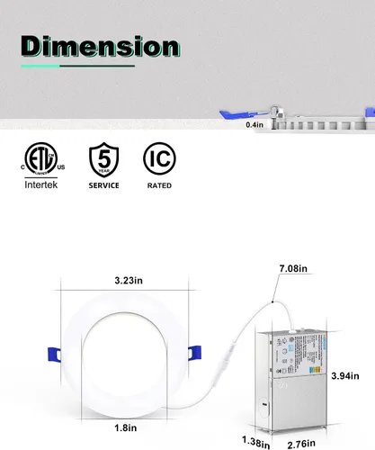 Vista 5 de VOLISUN Paquete de 24 unidades de iluminación empotrable de 3 pulgadas, luz LED empotrable de 5 CCT con caja de conexiones, 2700K-5000K