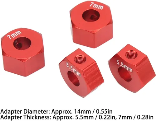 Vista 2 de Cubo de rueda RC, 4 piezas de aleación de aluminio RC hexagonal, cubo de neumático de vehículo RC, juego de accesorios para 1/10 Slash 4x4 rustler
