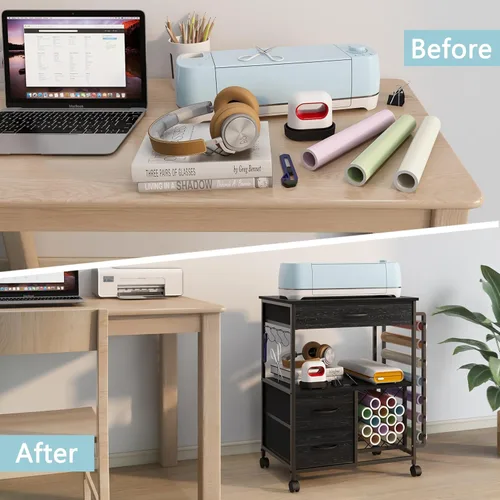 Vista 7 de VENNQD Carrito de almacenamiento compatible con máquinas Cricut, soporte para máquina de corte con cajones y soporte de rollo de vinilo, mesa