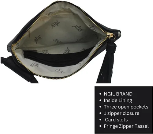 Vista 5 de NGIL Mini bolso de pulsera de piel sintética para mujer con borla de flecos, cartera de pulsera para mujer