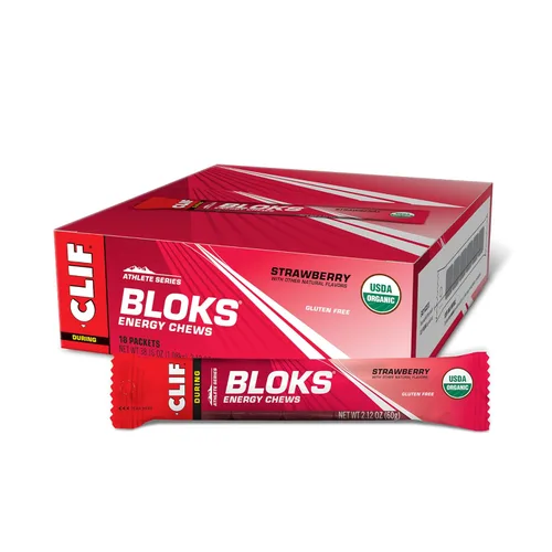 CLIF BLOKS - Sabor a fresa - Masticables energéticos - Sin OGM - A base de plantas - Combustible rápido para ciclismo y correr - Carbohidratos y