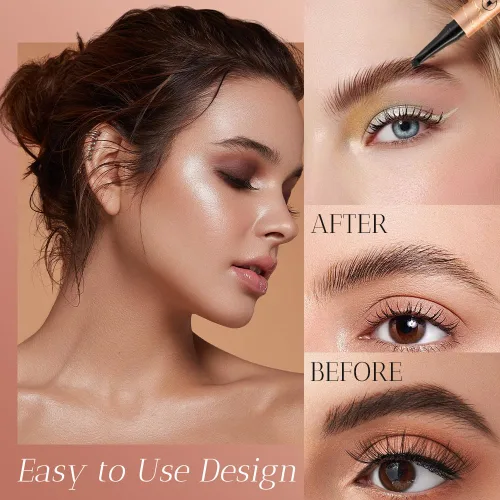 Vista 4 de Lápiz de cejas Microblading, 2026 nuevo lápiz de cejas Microblading impermeable 3D con 4 puntas finas, maquillaje de cejas natural de larga duración