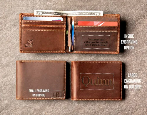 Vista 4 de Slim Personalized Distressed Leather Wallet The Key Largo Wallet by Left Coast Original