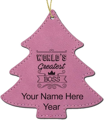 Vista 4 de LaserGram Personalized Christmas Ornament, World's Greatest Boss, Faux Leather, Custom Laser Engraved Gift Idea (Tree Shape, Black)