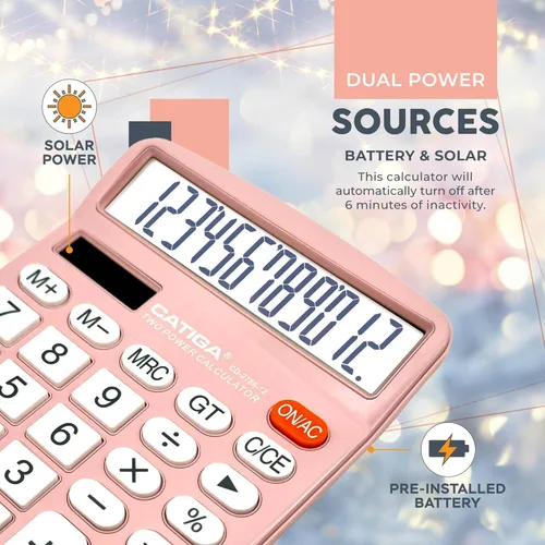 Vista 78 de CATIGA CD-2786 - Calculadora de escritorio de 12 dígitos con pantalla LCD grande y botón sensible, energía solar dual y batería, función estándar