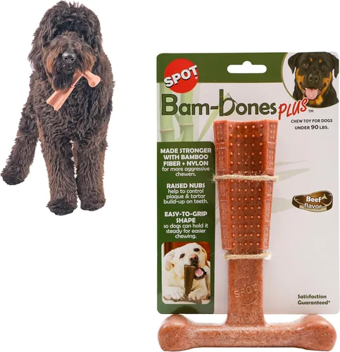 Vista 20 de SPOT Bam-Bones Plus T Bone - Juguete masticable de fibra de bambú y nailon para perros masticadores moderados a agresivos, duradero y sin astillas