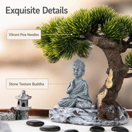 Vista 6 de Kit de jardín zen para escritorio, meditativo, arena, jardín, estatua