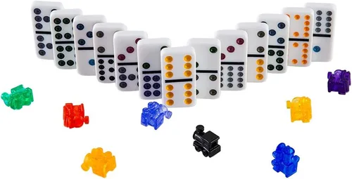 Vista 4 de Homwom - Juego de Mexican Train Dominó, carretas hasta el número 12 con caja de aluminio
