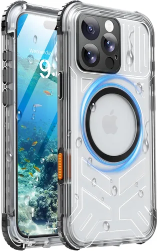 Vista 28 de Funda impermeable para iPhone 15 con Magsafe, protector de pantalla, cordón, IP68 militar de cuerpo completo a prueba de golpes, para deportes
