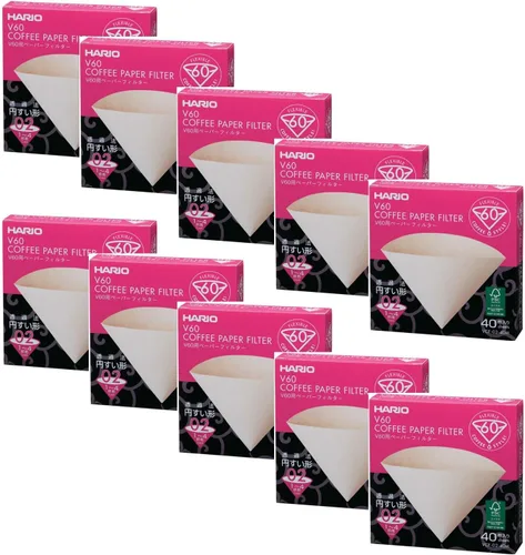 10 filtros de papel natural Hario V60 tamaño 02 de 40 unidades de café natural, 10 cajas (total de 400 hojas)