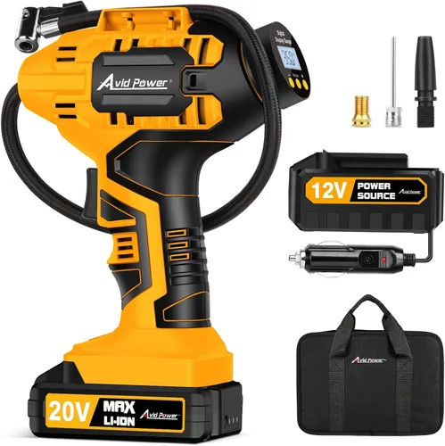 Vista 10 de Avid Power - Compresor de aire inflador de neumáticos, bomba de neumáticos de coche inalámbrica de 20 V con batería recargable de iones de litio