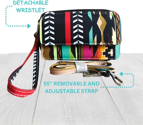 Vista 2 de NGIL Billetera todo en uno de lona, billetera, cartera para mujer, cartera con correa, cartera con cremallera para mujer (serapé del desierto)