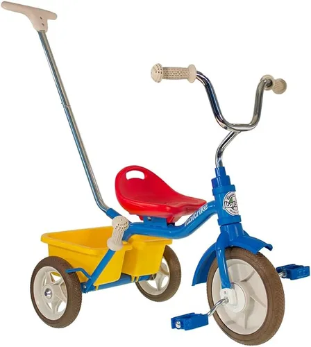 Italtrike Triciclo de pasajero con asa de empuje y cesta para niños pequeños y niños, ingeniería superior, duradero, fácil de montar, asiento