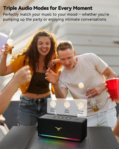 Vista 3 de Altavoz Bluetooth, altavoz retro StageSound inalámbrico, altavoz portátil con refuerzo de graves, 80 W, IP67 impermeable, luces LED, emparejamiento