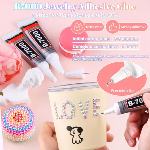 Vista 5 de 30000 diamantes de imitación de resina para decorar con 3 piezas de pegamento para joyería B7000, gemas AB de respaldo plano para manualidades