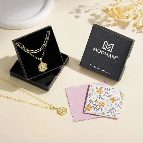 Vista 8 de M MOOHAM - Delicado collar de oro para mujer, de 14 quilates, en capas, lindos collares con letra hexagonal con inicial para mujer, regalos