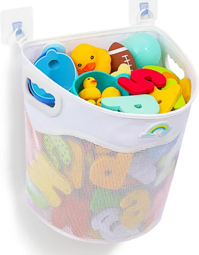 Austion Soporte de malla para juguetes de baño, apertura amplia y gran capacidad, almacenamiento de juguetes para tina de baño para fácil acceso a