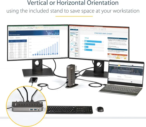 Vista 2 de StarTech.com Base USB-C USB-A - Estación de acoplamiento universal USB 3.0 híbrida para portátiles USB-C o USB-A - Monitor dual 4K 60Hz