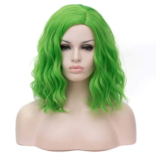 Peluca verde de 14 pulgadas para mujer, peluca sintética corta y ondulada para niñas, disfraz de Halloween, fiesta, cosplay (verde)
