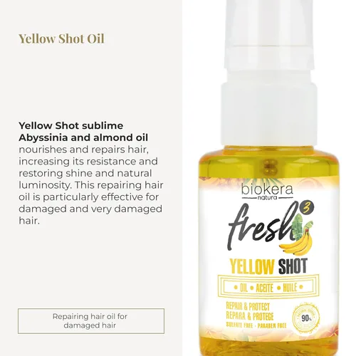 Vista 2 de SALERM - Aceite Capilar - Aceite Biokera Fresh Yellow Shot - 2.5 fl oz - Aceite de Abisinio y Almendras - Nutrie, Repara y Protege el Cabello Dañado