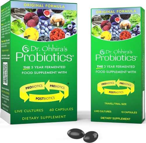 Dr. Ohhira's Probiotics, fórmula original, 60 cápsulas con paquete de viaje de 10 cápsulas, 13 cepas probióticas con prebióticos y postbióticos