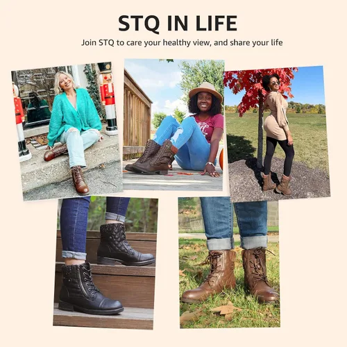 Vista 9 de STQ Botas de combate con cordones para mujer