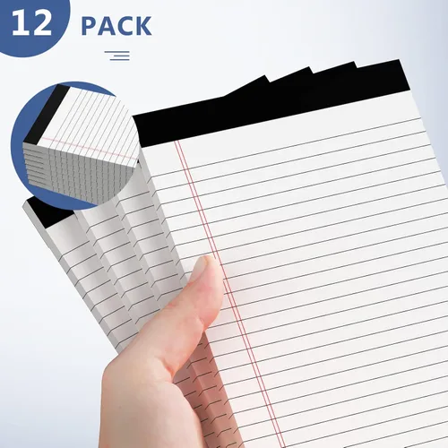 Vista 4 de Bloc de notas de 5 x 8 pulgadas, paquete de 12 blocs legales, 30 hojas, bloc de notas con rayas universitarias, páginas perforadas, blocs de papel