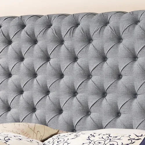 Vista 34 de Rosevera Gideon - Marco de cama tapizado de tela con cabecera ajustable, estilo Chesterfield, soporte de listones de madera, fácil montaje