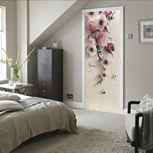 Vista 33 de Adhesivos 3D para puerta, murales para despegar y pegar, diseño de flores, autoadhesivas, removibles, de PVC, impermeable, póster para dormitorio