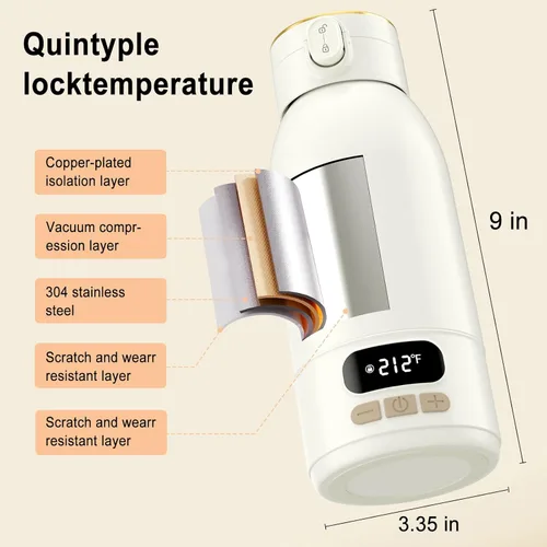 Vista 5 de Calentador de botellas portátil para viajes, calentador de leche portátil para viajes de bebé, función de mantener el calor de múltiples