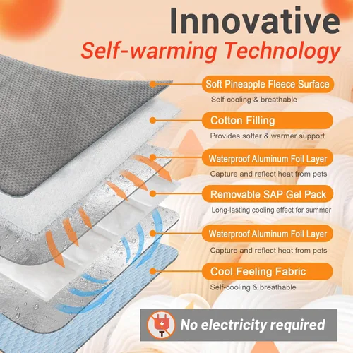 Vista 4 de Tapete de cama autocalentable para gatos de interior y perros pequeños, 26 x 17 pulgadas, tapete de calentamiento de doble cara para perros