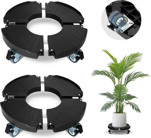 Vista 8 de Paquete de 2 soportes rodantes para plantas con ruedas, 15-21 pulgadas, ajustable, resistente, con ruedas para macetas de interior y exterior