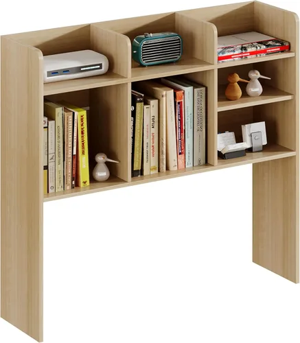 Vista 9 de ChooChoo Estantería de escritorio, organizador de escritorio de madera con 7 estantes para escritorio de computadora, estante de escritorio