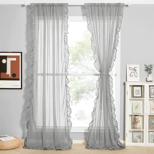 Vista 25 de RYB HOME Cortinas traslúcidas grises – Cortinas semitransparentes mezcladas de lino para privacidad, cortinas de ventana, reducción de luz para sala