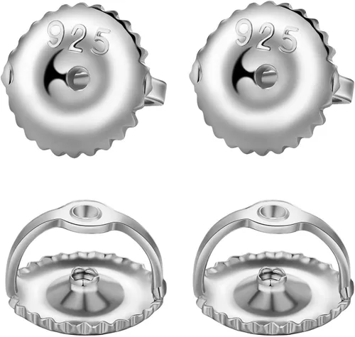 Vista 6 de 2 pares de respaldos de tornillo de repuesto de oro de 14 quilates y plata esterlina 925 - Respaldos de tornillo seguros hipoalergénicos para aretes