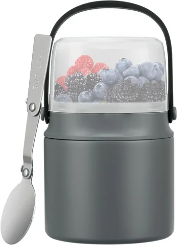 Vista 8 de Tarro de comida aislado 2 en 1 con un recipiente para aperitivos, termo de sopa para niños de 15 onzas para comida caliente con asa y cuchara, a