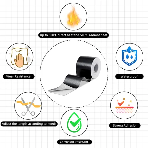 Vista 2 de Zonon 2 rollos de cinta de papel de aluminio, cinta de protección térmica, barrera adhesiva reflectante de fibra de vidrio, aislamiento térmico