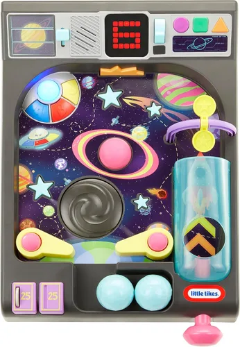 Vista 2 de Little Tikes Mi primera mesa de pinball de la vieja escuela, letras, números, planetas, conteo, sonidos, aprendizaje, luces, retro, juguete