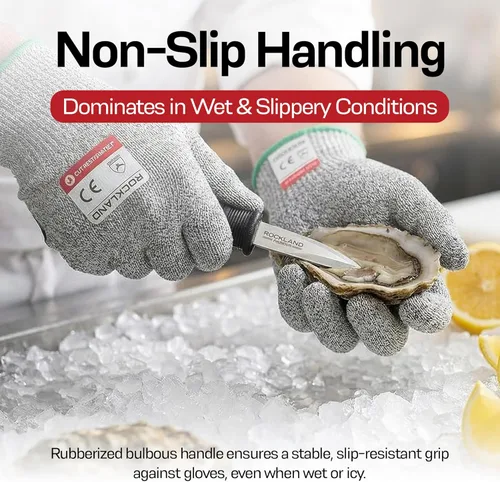 Vista 4 de Cuchillos Rockland Guard para abrir ostras - Cuchillo para abrir ostras para abrir almejas, vieiras, mariscos - Hoja de acero inoxidable, mango