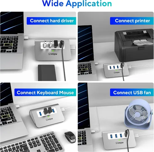 Vista 6 de Intpw Hub USB 3.0, concentrador de datos USB de aluminio de 4 puertos 3.0, adaptador multipuerto con cable de 3.3 pies, divisor USB para laptop