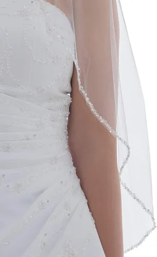 Vista 3 de SAMKY 1T 1 Tier Crystal Pearl Beaded Edge Bridal Wedding Veil