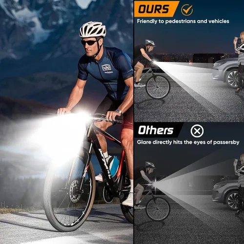 Vista 7 de Bright LED Bike Light for Night Riding,2025 Upgraded Rechargeable Bicycle Lights Set 5 Modes IPX6 Waterproof MTB Off-Road Cycling Commuting