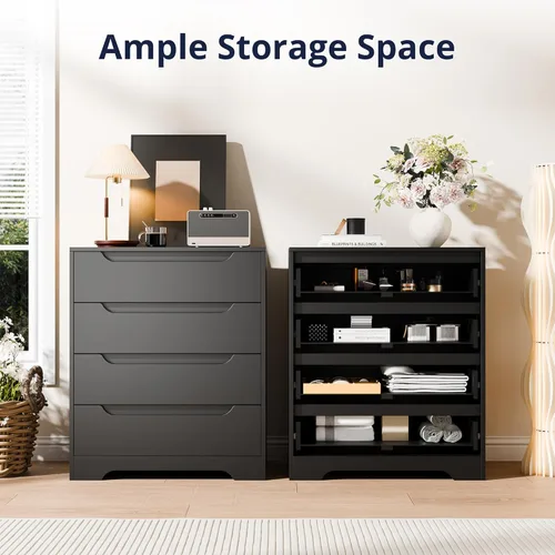 Vista 8 de Cozy Castle Cómoda Moderna de 4 Cajones Organizador de Almacenamiento, Cómodas de Madera y Cajoneras con Riel de Metal Liso, Negro