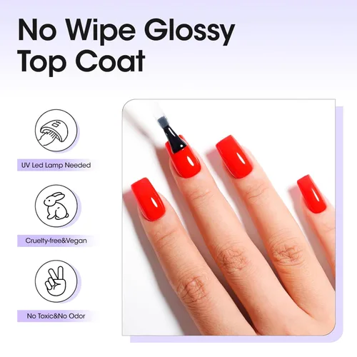 Vista 3 de GELLEN 2 piezas de esmalte de uñas de gel de capa superior sin limpieza, 18 ml de esmalte de uñas de gel de capa superior brillante, esmalte de uñas