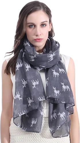 Vista 7 de Lina & Lily Bufanda ligera con estampado de perro de bulldog francés Beige