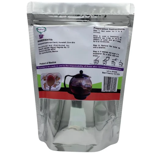 Vista 3 de Té Palo Azul, Madera de Riñón, Cola de Caballo, Seda de Maíz, Quiere Te, 5.3 oz (150 gramos), Hasta 100 Tazas, Cyclolepis Genistoides, Herbal, Té