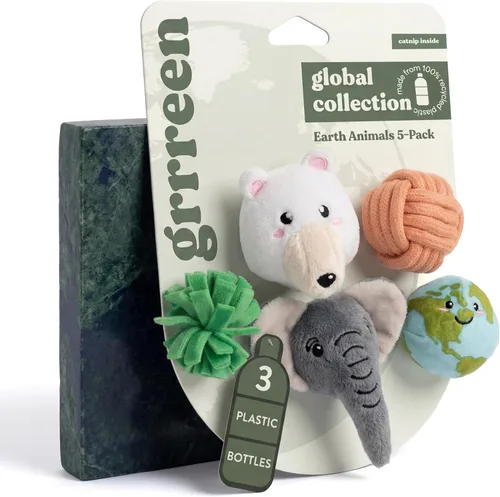 Juguetes para gatos | Juguete de peluche de animales terrestres (paquete de 5 unidades) Juguetes para gatos de interior | Juguete ecológico hecho de